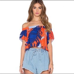 NWT Nicholas Off-Shoulder Tropical Print Crop Top size 4